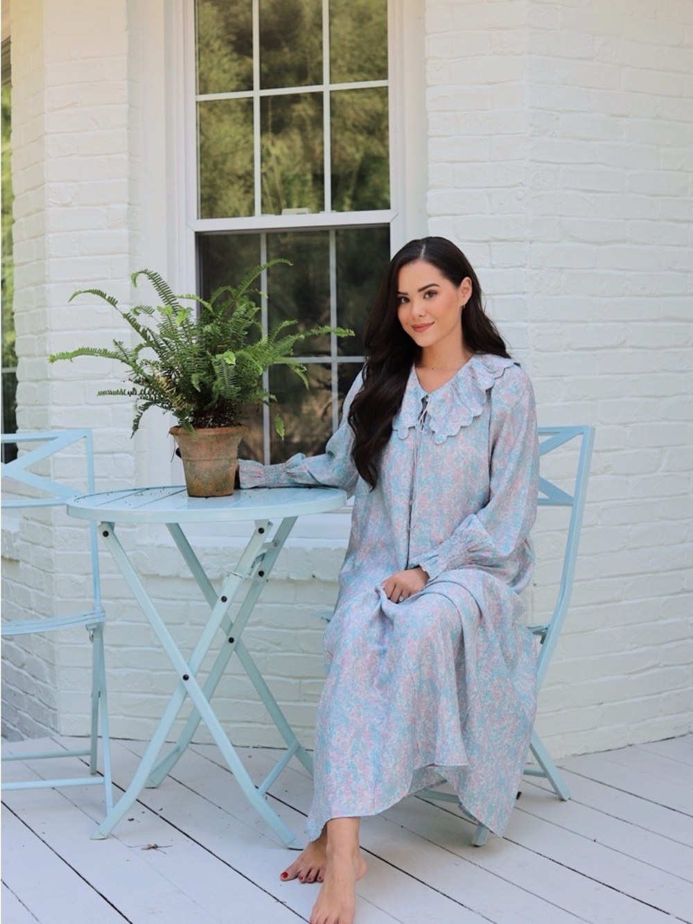H&M Light Blue Floral Ruffle-Collar Maxi Dress Size XS NWT! - Picture 4 of 8